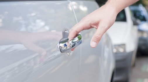 Opening car door, Man hand opening car door, close up