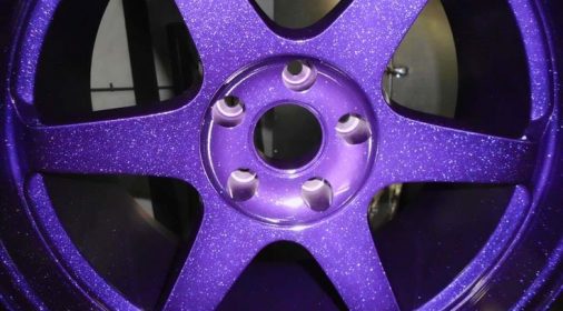 purple powder coating on an alloy wheel