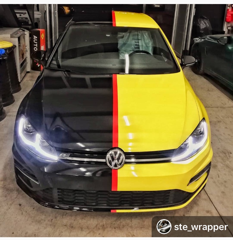 black, yellow and red car wrap