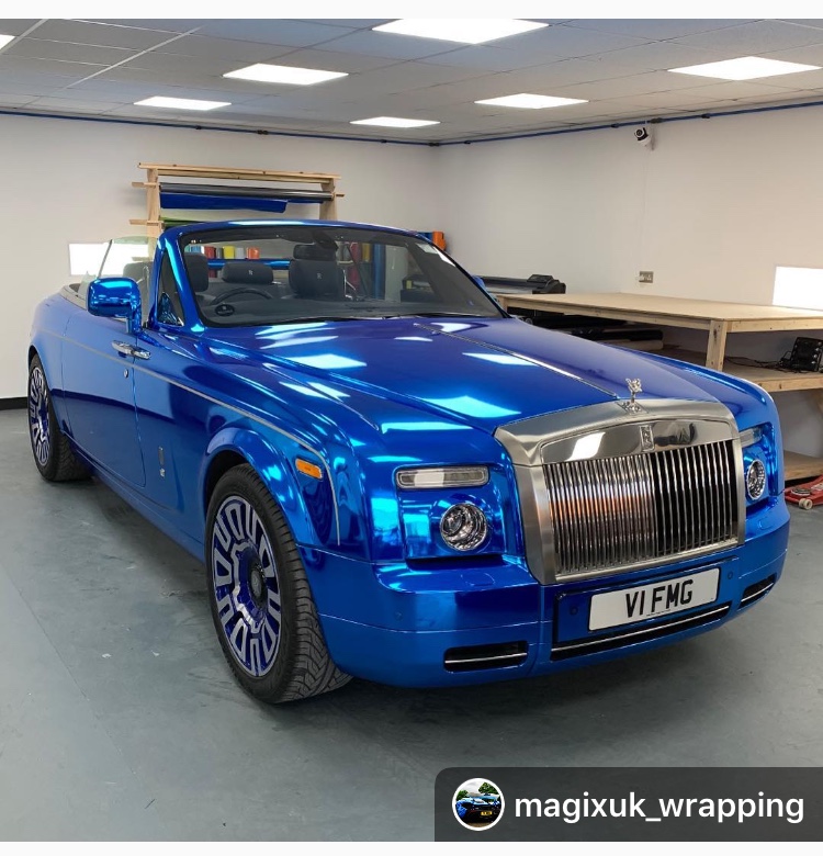 chrome blue rolls royce