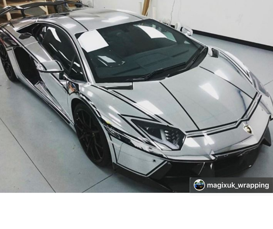 Lamborghini Aventador with a chrome silver car wrap