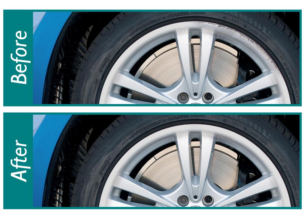 alloy wheels with scuffs before and after repair