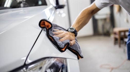 Car polishing details in workshop stock photo