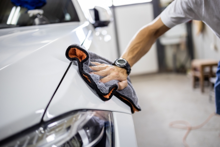 Car polishing details in workshop stock photo