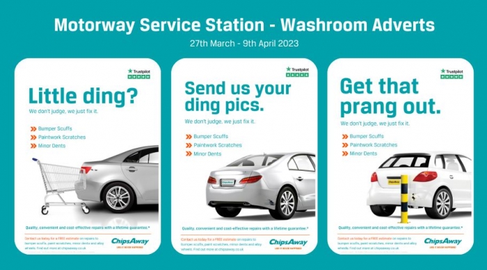 ChipsAway Motorway Service Station Washroom Adverts